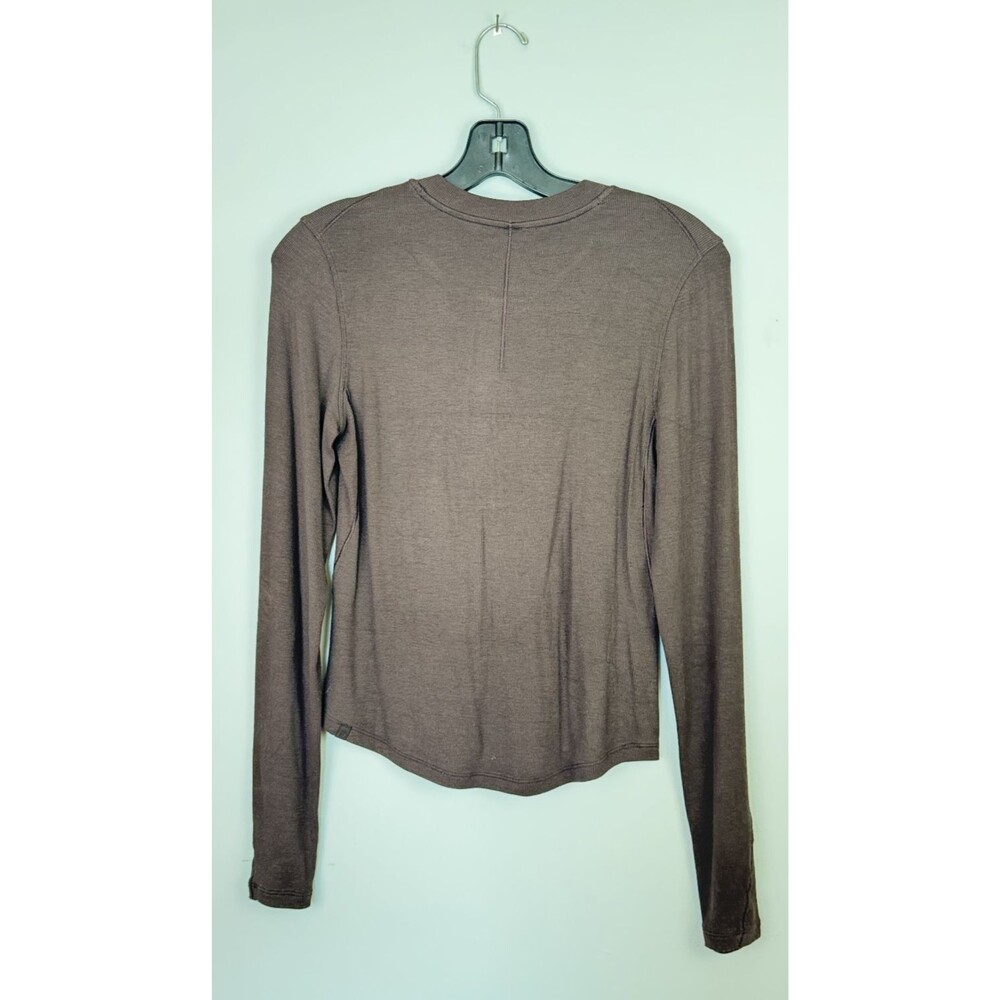 Lululemon Womens Brown Hold Tight Ribbed Crew Neck Henley 6 - Picture 3 of 5